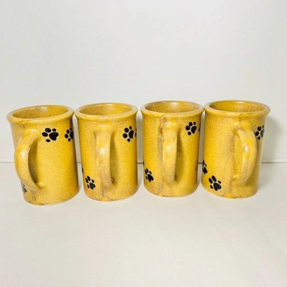 FOUR handmade stoneware Emerson Creek Pottery mugs - dog prints